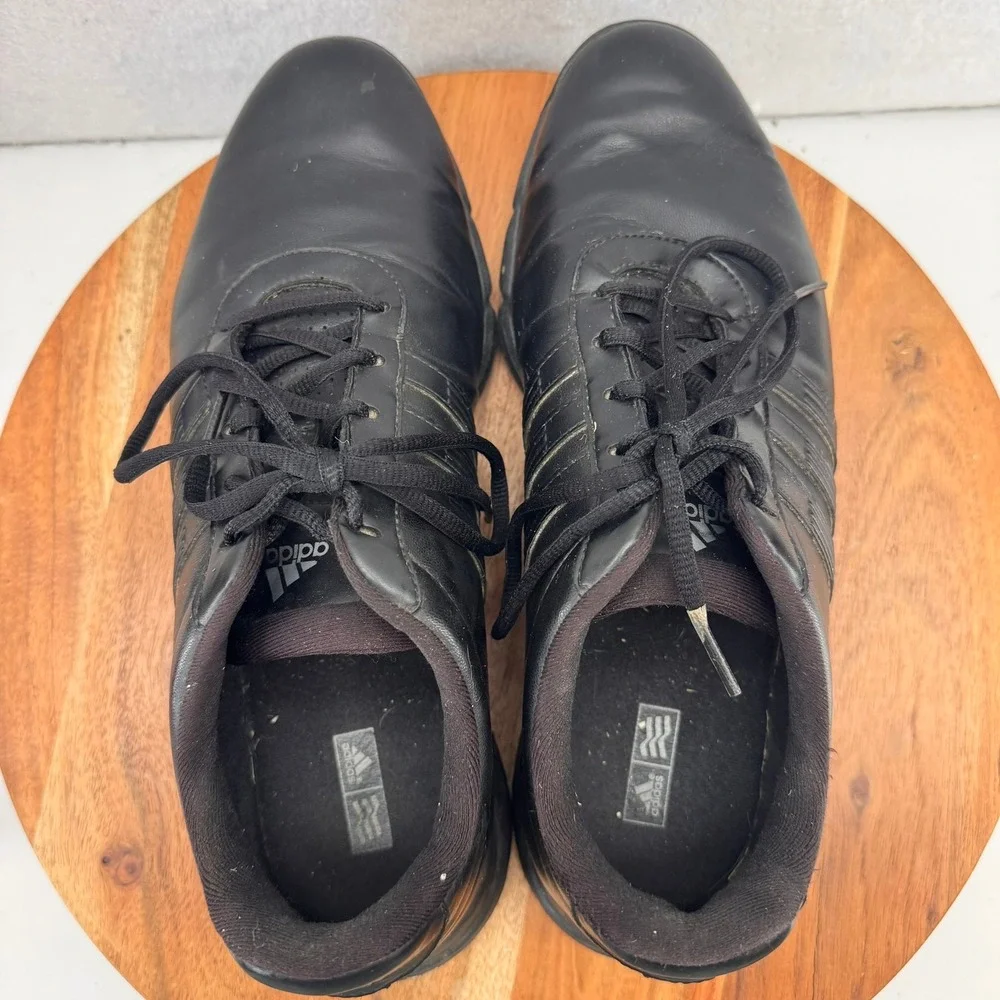 Adidas Golf Shoes Leather Spiked ThinTech Black Golfing‎ Mens Size 9